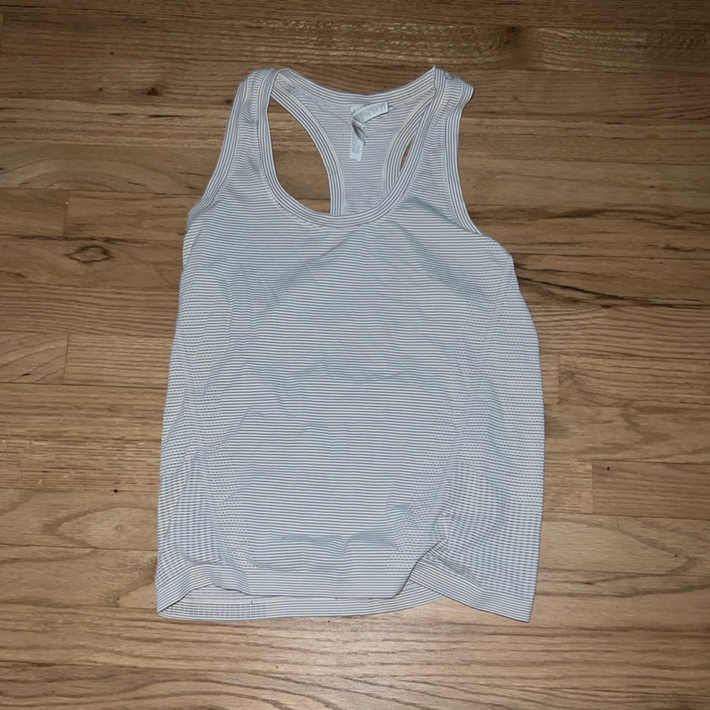 Athleta Soft Gray Striped Tank Top